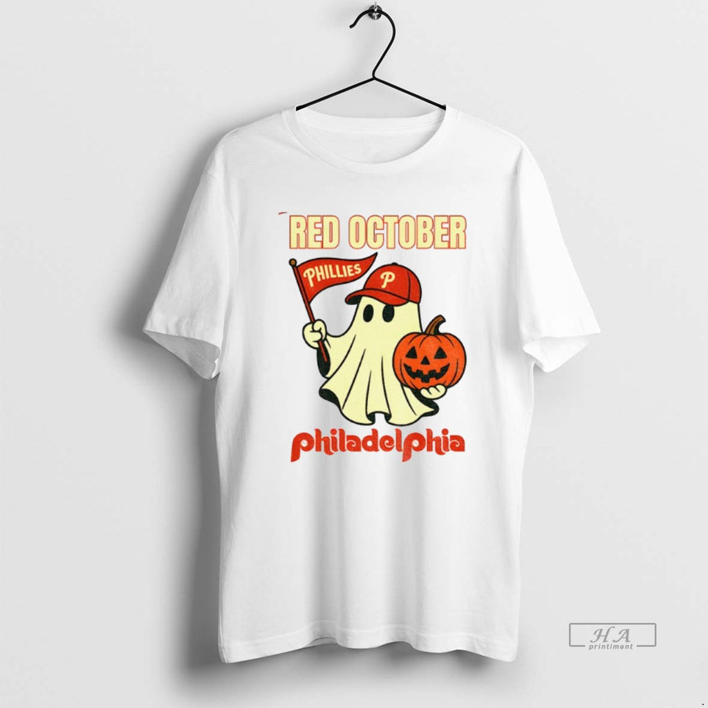 Official Trendy Phillies Red October Halloween Ghost