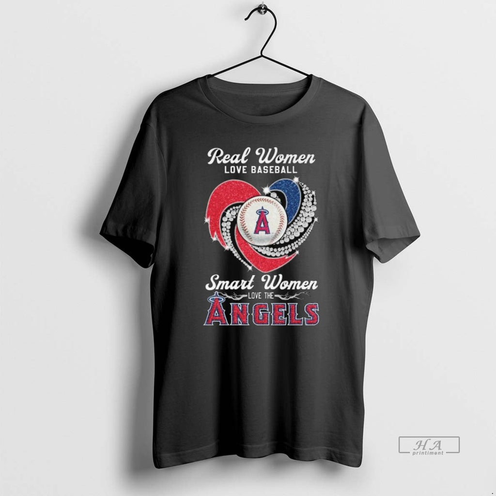 Official Trendy Real Women Love Baseball Smart Women Love The Los Angeles Angels Diamond Heart