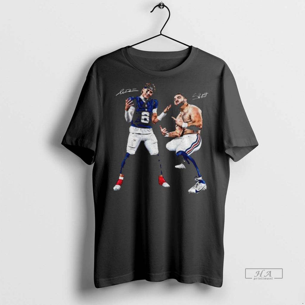 Official Trendy Stream Giants Jaxson Dart Cam Skattebo Celebration Pose Ny Giants Signature Tee Sweater
