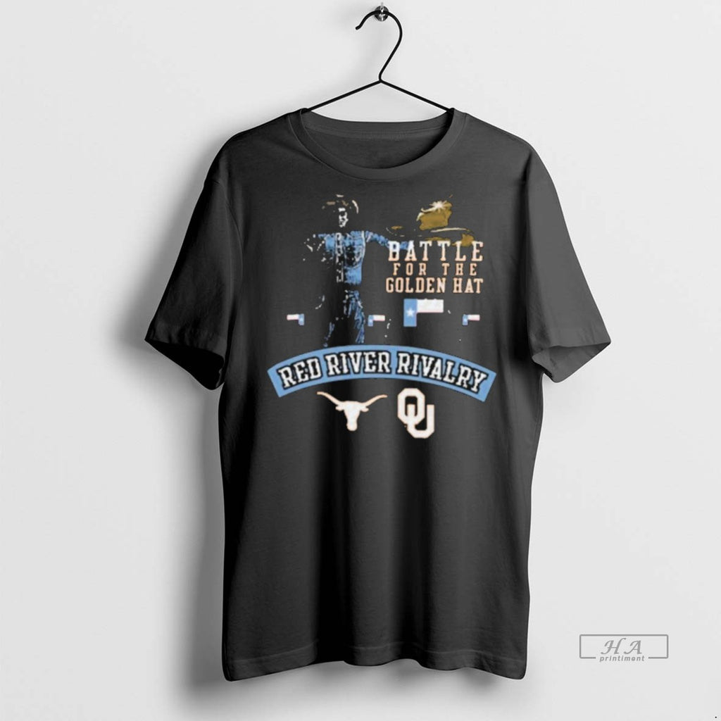 Official Trendy Texas Longhorns Oklahoma Sooners Battle For The Golden Hat Red River Rivalry Tee