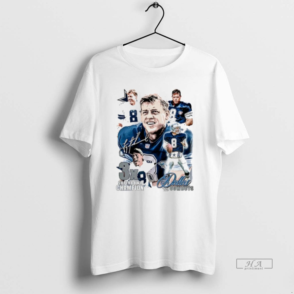 Official Trendy Troy Aikman Dallas Cowboys 3x Superbowl Champion Signature Vintage
