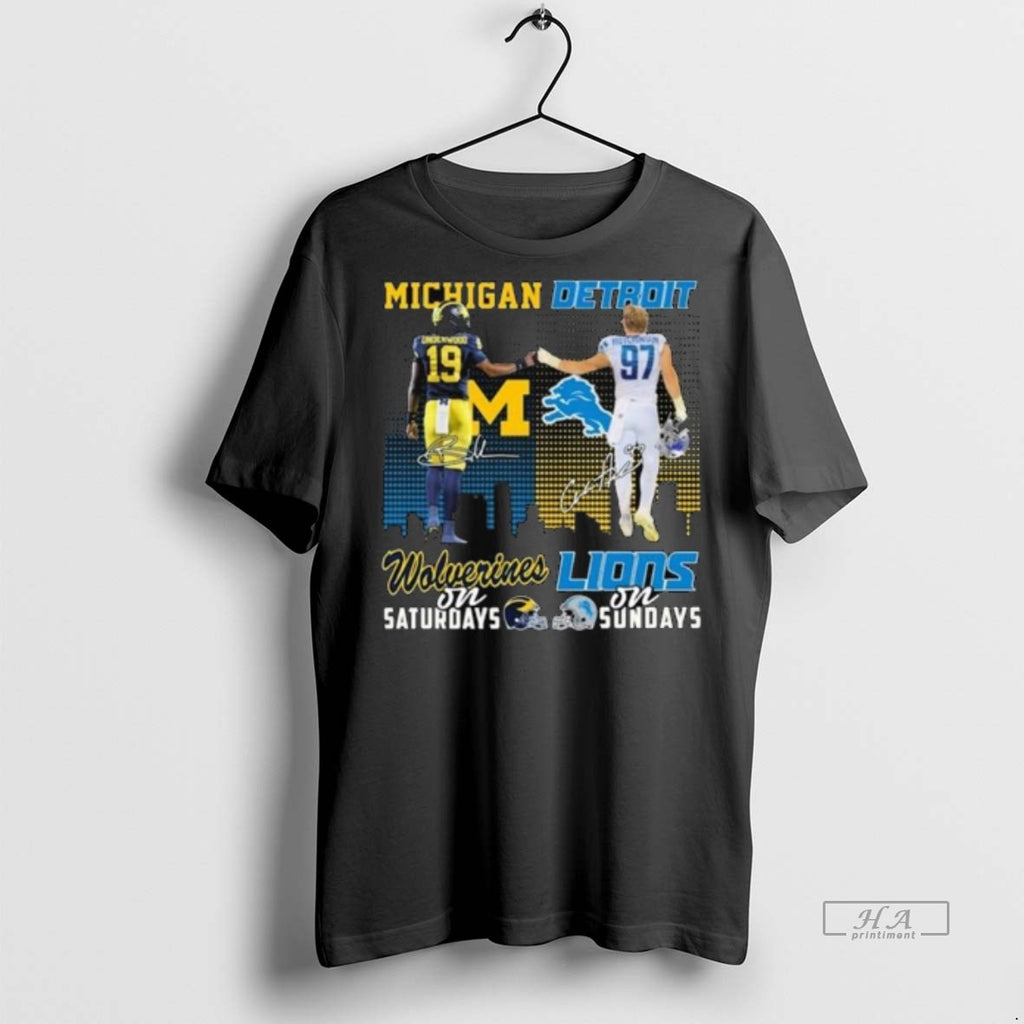 Official Trendy Underwood Michigan Wolverines On Saturdays And Hutchinson Detroit Lions On Sundays Signatures Long