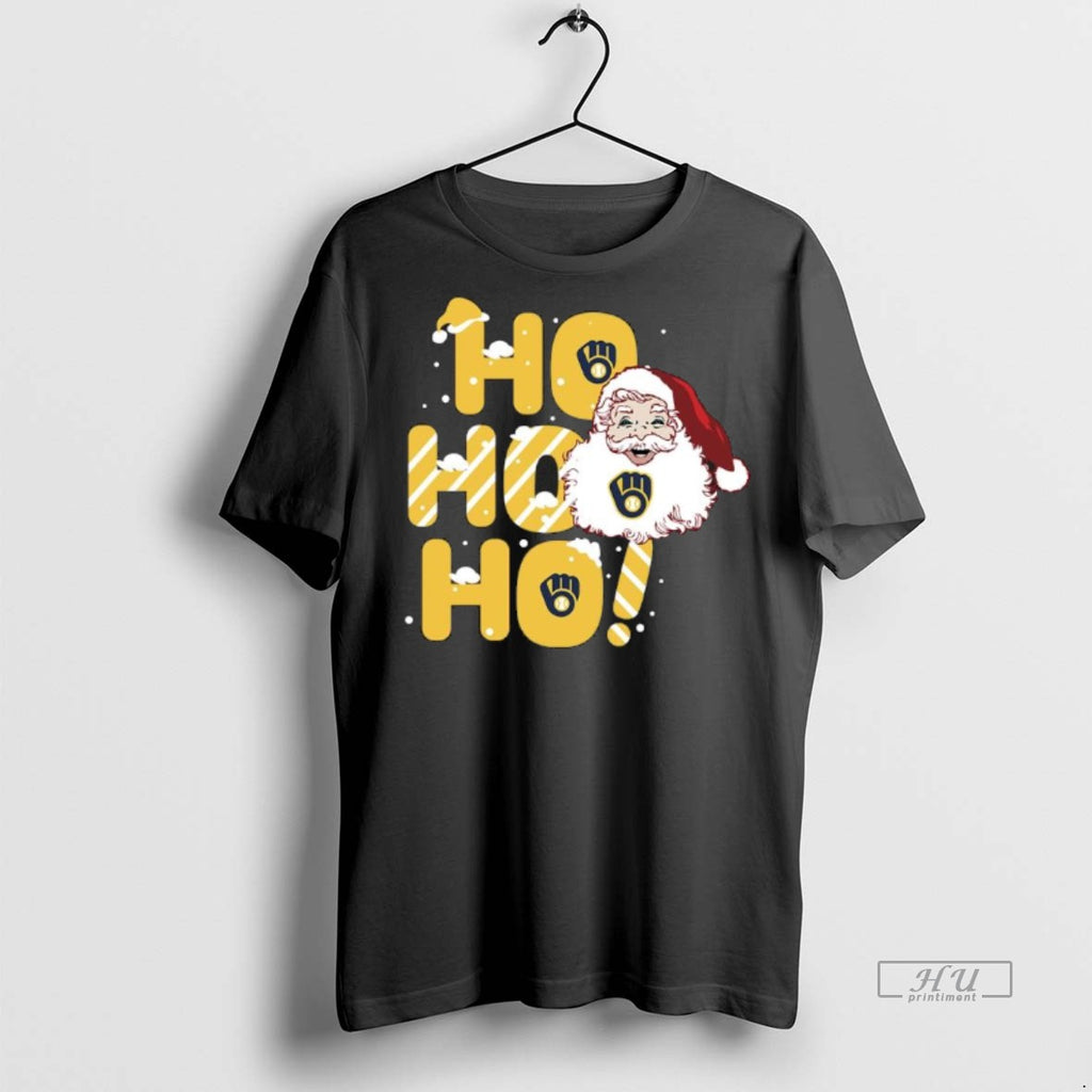 Officials 2025 Milwaukee Brewers Christmas Santa Ho Ho Ho Tee Shirt Sweater