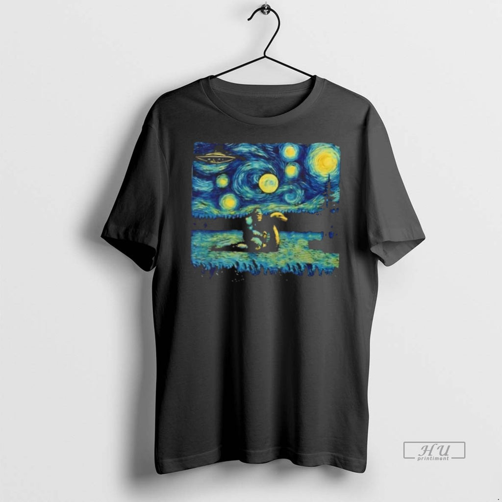 Officials Bigfoot Riding Nessie Hilarious Starry Night T Shirt Sweater