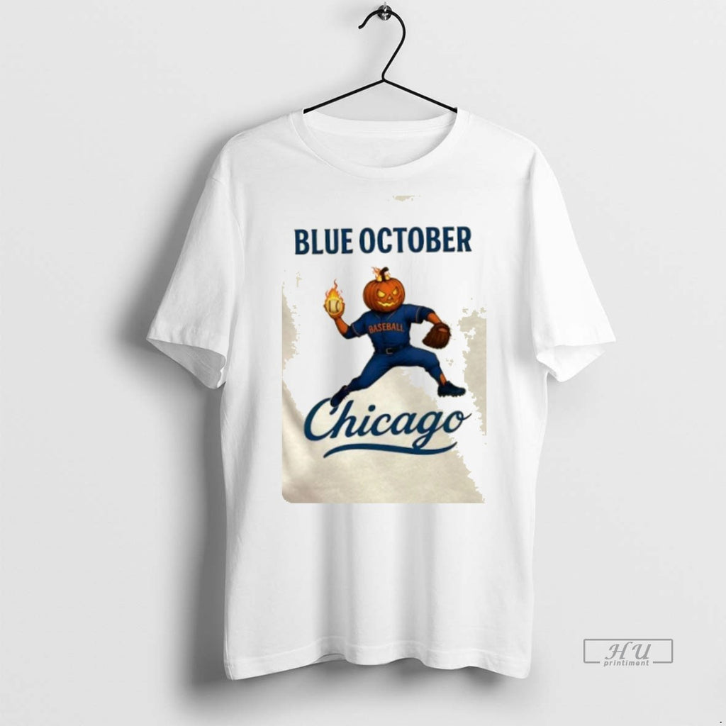 Officials Blue October Chicago Cubs Pumpkin Happy Halloween Tee Shirt Sweater