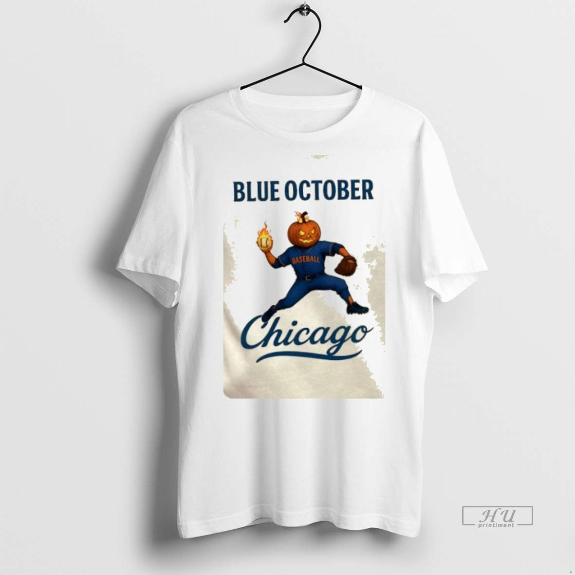 Officials Blue October Chicago Cubs Pumpkin Happy Halloween Tee Shirt Sweater