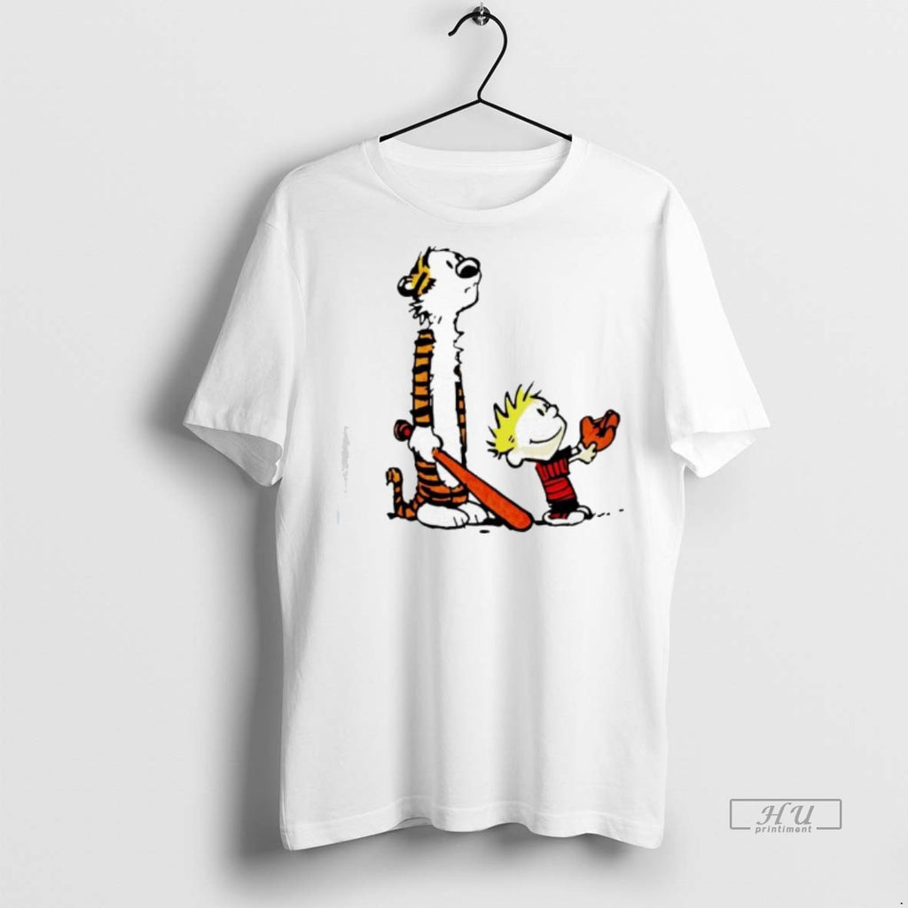 Officials Calvin And Hobbes Holding A Baseball Glove Tee Shirt Sweater