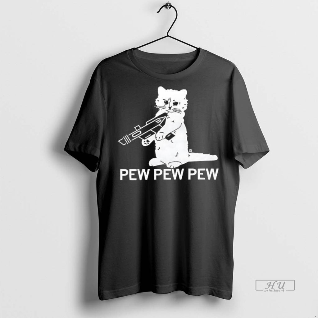 Officials Cat Pew Pew Pew Cute Black White Tee Shirt Sweater