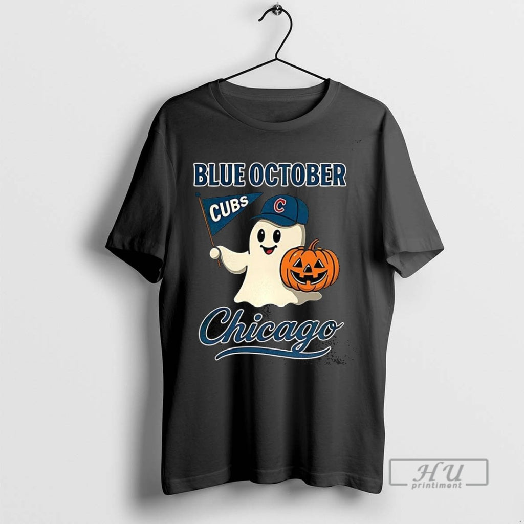 Officials Chicago Cubs Mlb Blue October Ghost Halloween Baseball Fans Shirts T Shirt