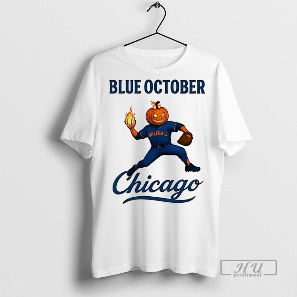 Officials Chicago Cubs Baseball Blue October Pumpkin Head Halloween Shirts T Shirt