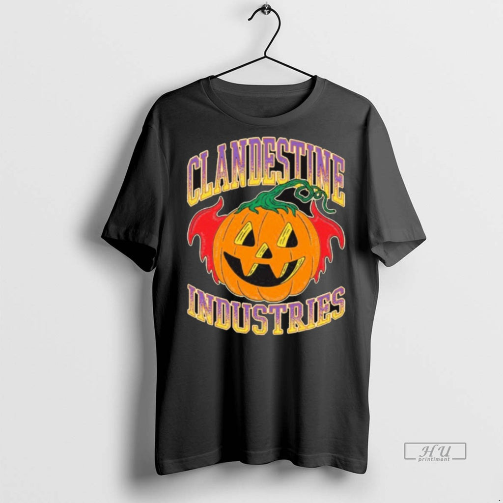 Officials Clandestine Industries Bat Pumpkin Halloween 2025 Retro Tee Shirt Sweater