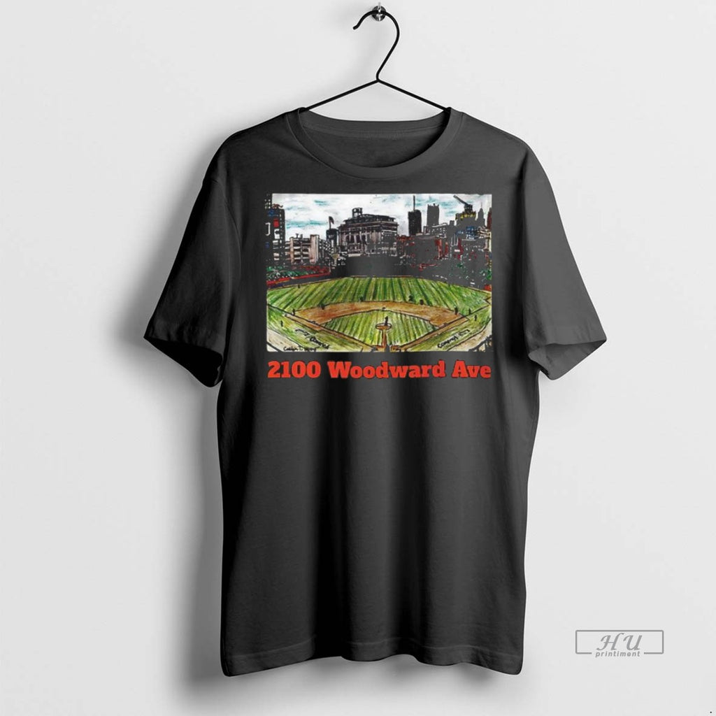 Officials Detroit Tigers 2100 Woodward Ave Comerica Park Sketch Tee Shirt Sweater