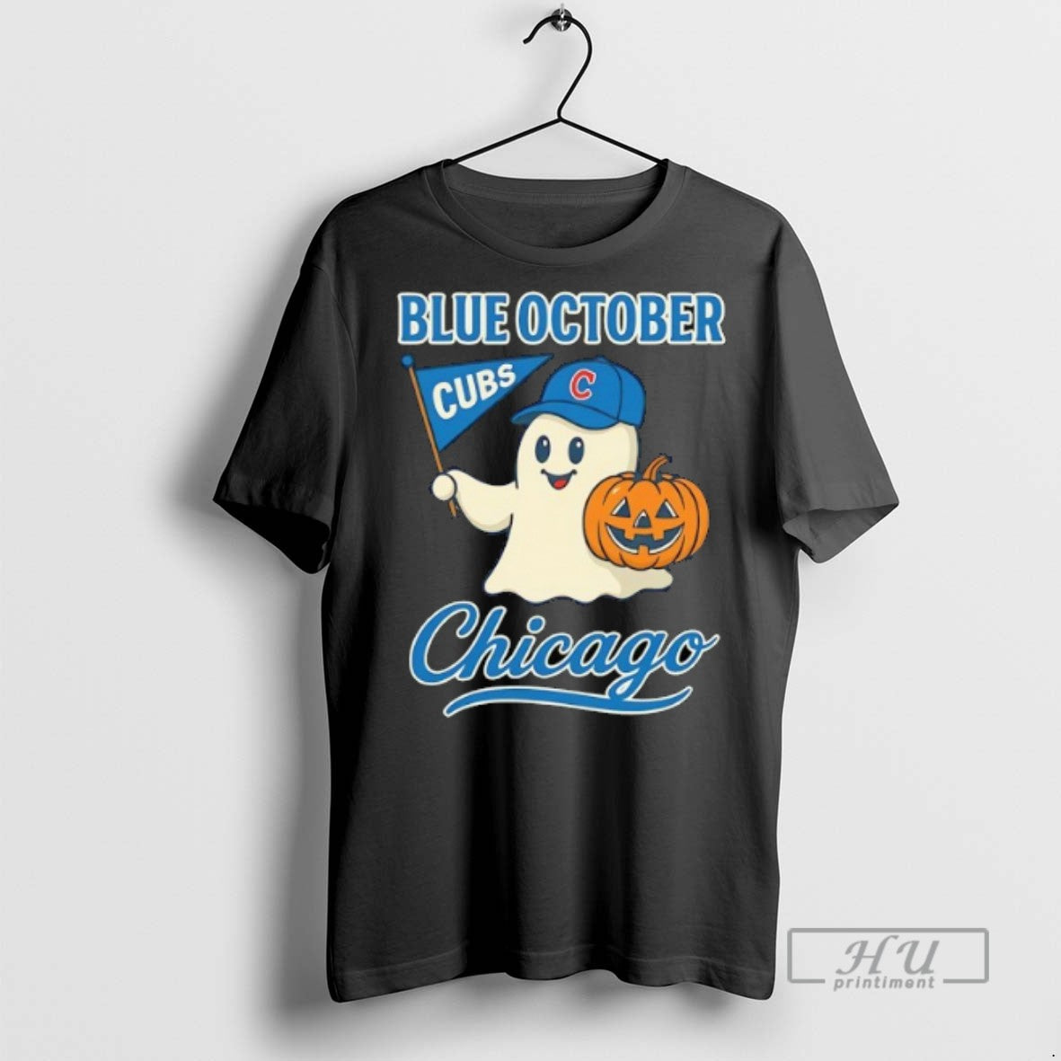 Officials Ghost Chicago Cubs Baseball Blue October Halloween T Shirt
