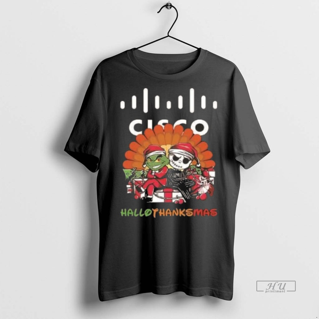 Officials Grinch And Jack Skellington Cisco Hallothanksmas 2 Sided Shirt Sweater