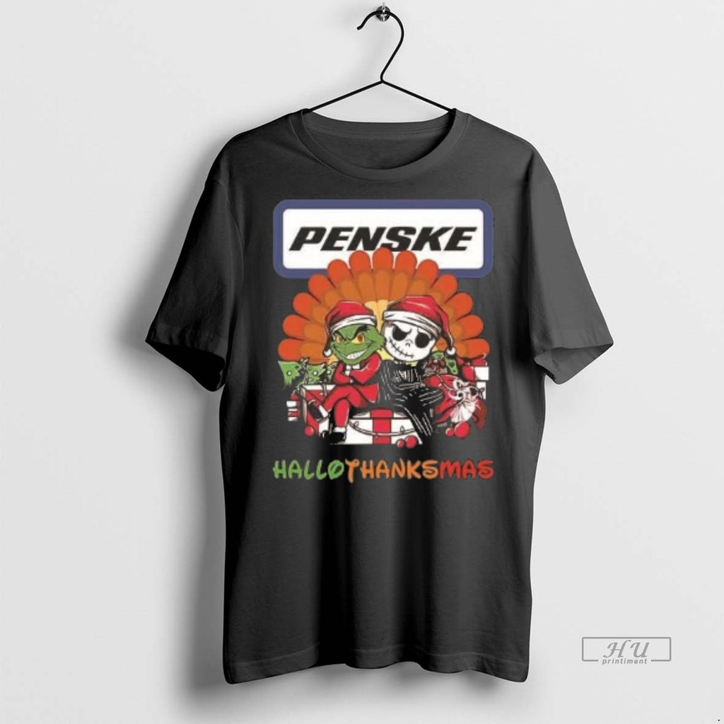 Officials Grinch And Jack Skellington Penske Hallothanksmas 2 Sided Shirt Sweater