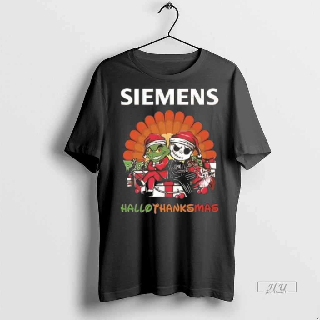 Officials Grinch And Jack Skellington Siemens Hallothanksmas 2 Sided Shirt Sweater