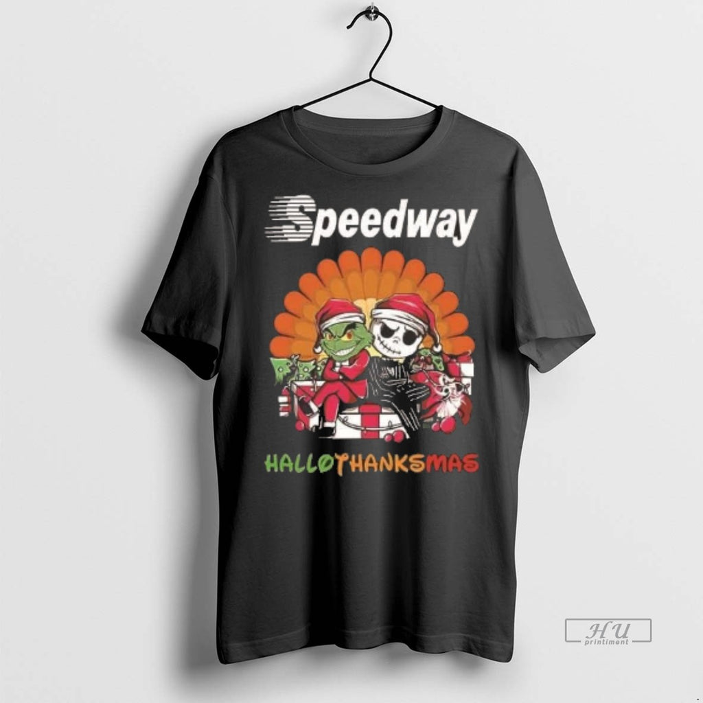 Officials Grinch And Jack Skellington Speedway Hallothanksmas 2 Sided Shirt Sweater