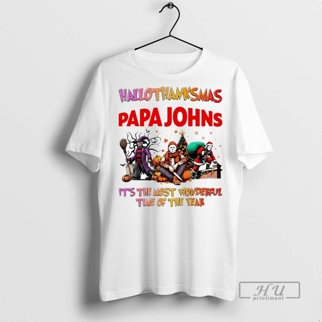 Officials Horror Movies Papa Johns Hallothanksmas Its The Most Wonderful Time Tee Shirt