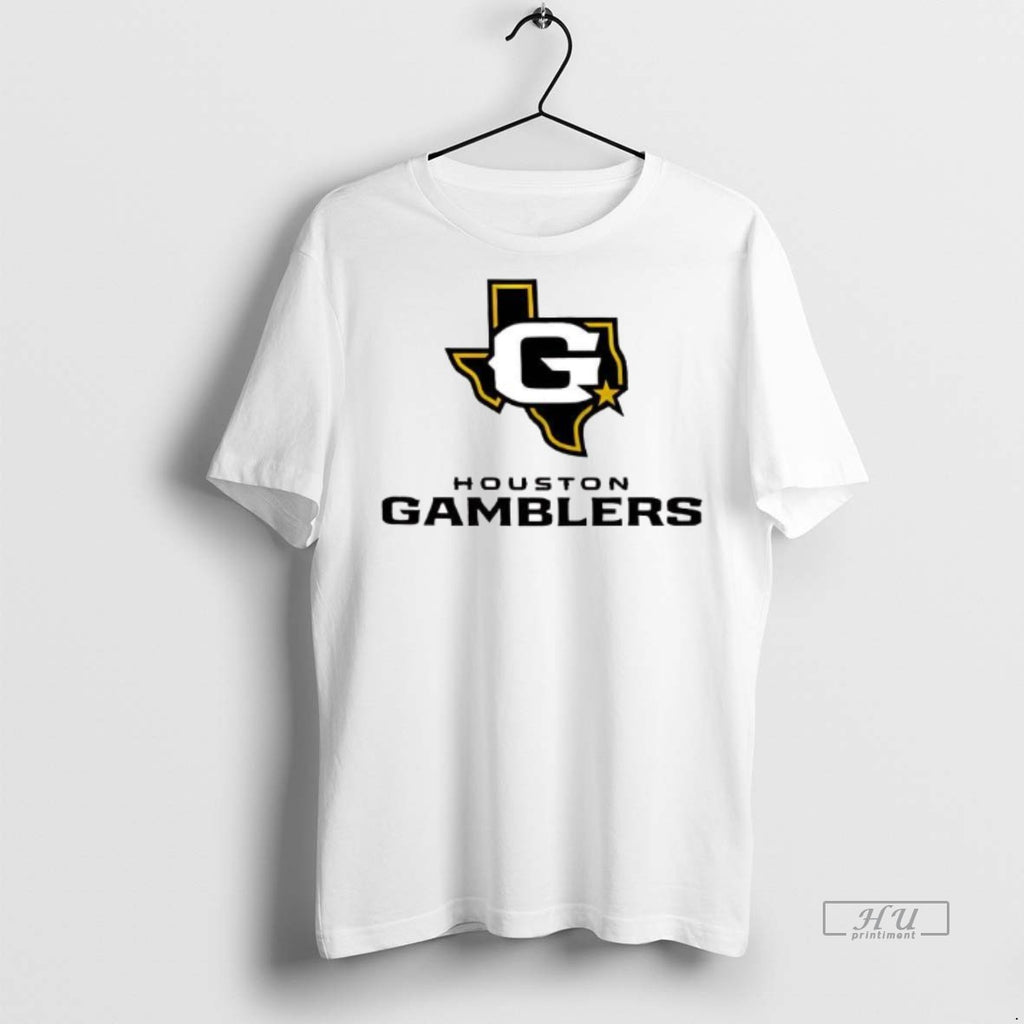 Officials Houston Gamblers Lockup Logo Style Tee Shirt Sweater