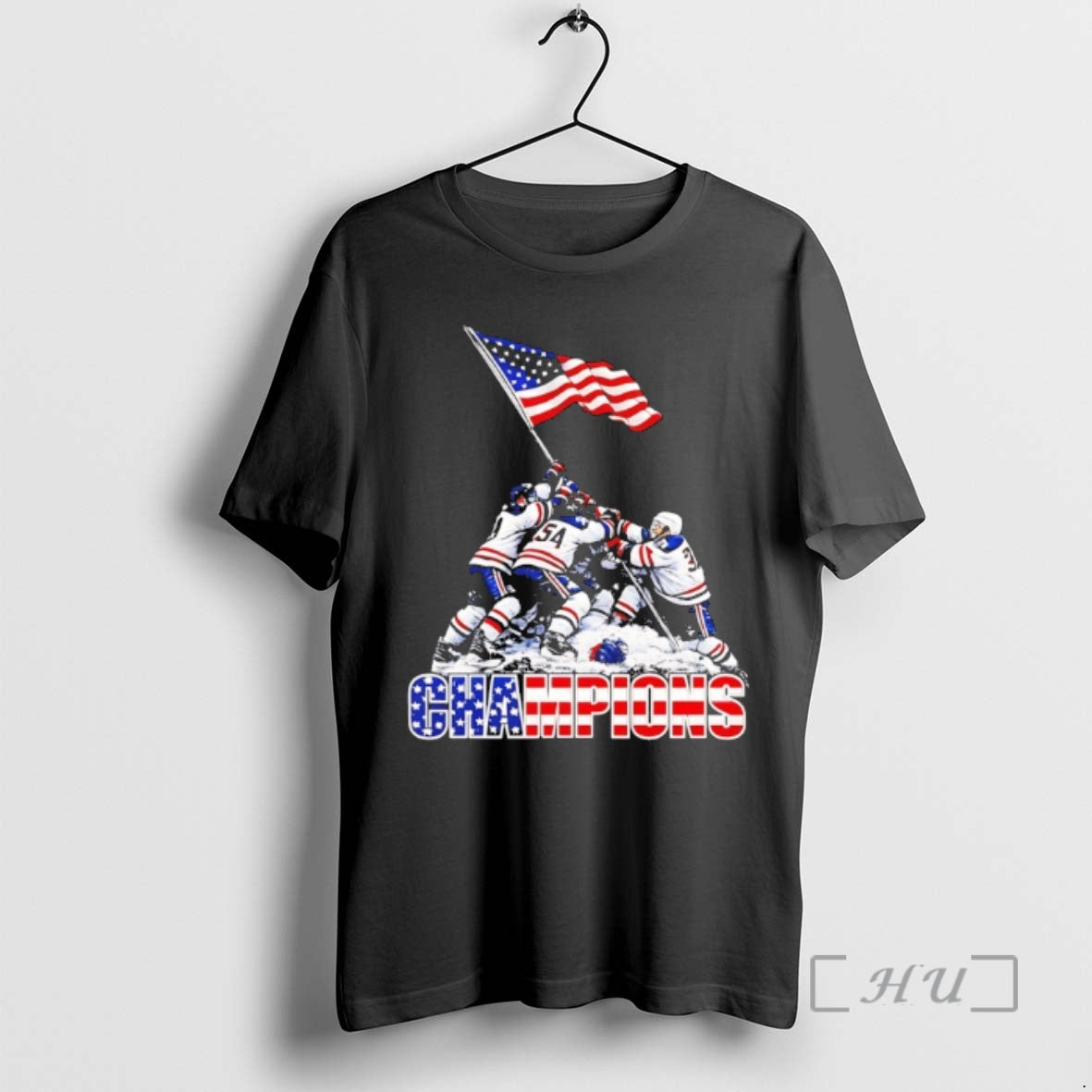 Officials Ice Hockey Champions 2026 Usa Players Raising Flag Graphic