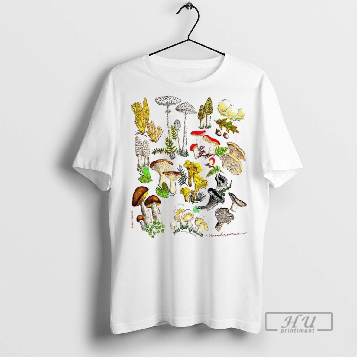 Officials Illustrated Prints Of Mushrooms Natural T Shirt