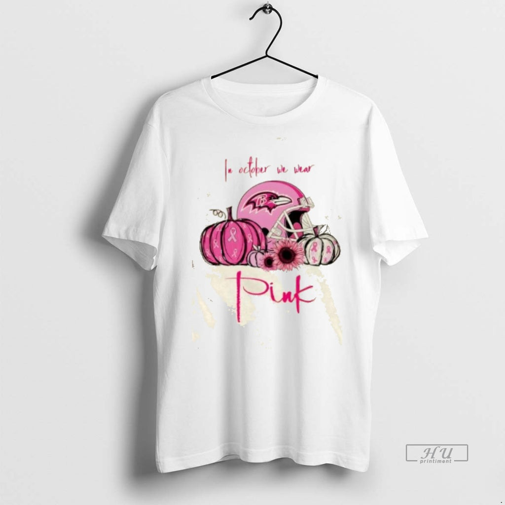 Officials In October We Wear Pink Baltimore Ravens Football Helmet Tee Shirt Sweater