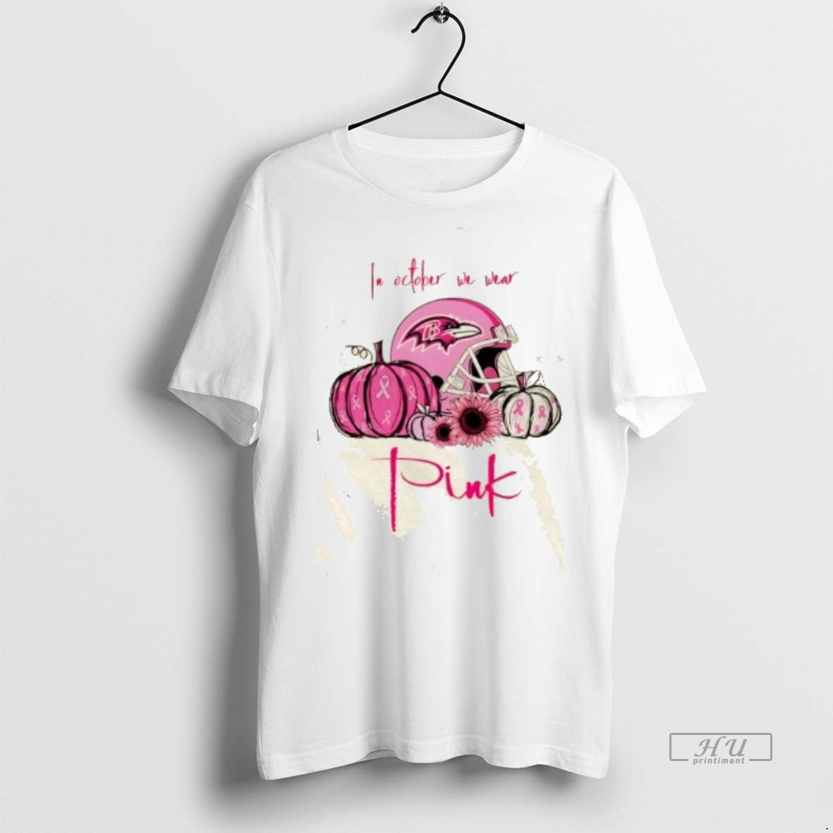 Officials In October We Wear Pink Baltimore Ravens Football Helmet Tee Shirt Sweater