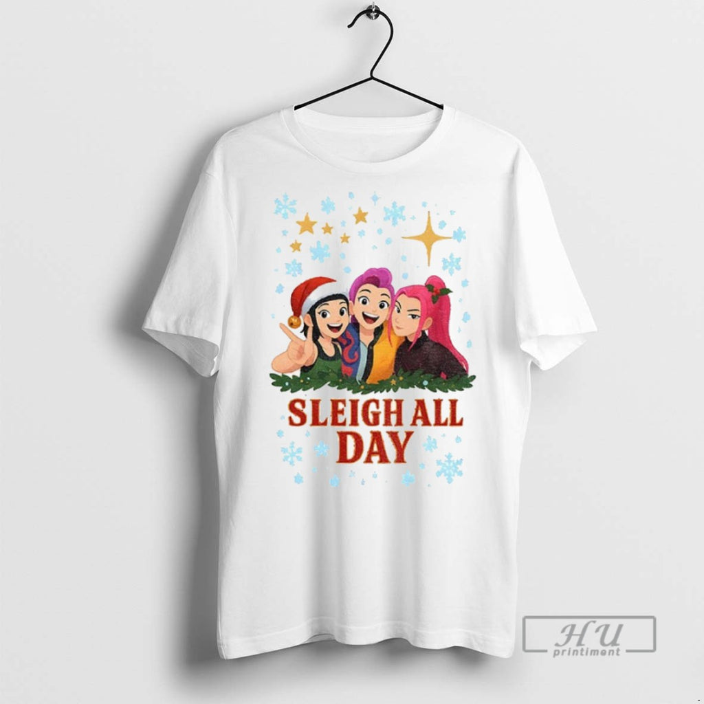 Officials Kpop Demon Hunter Huntrix Sleigh All Day Holiday Christmas T Shirt Sweatshirt Hoodies