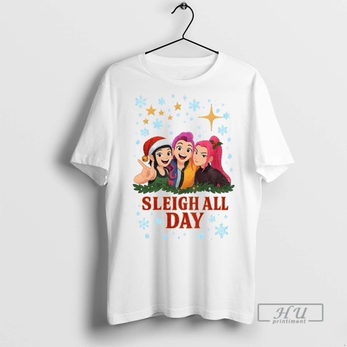 Officials Kpop Demon Hunter Huntrix Sleigh All Day Holiday Christmas T Shirt Sweatshirt Hoodies