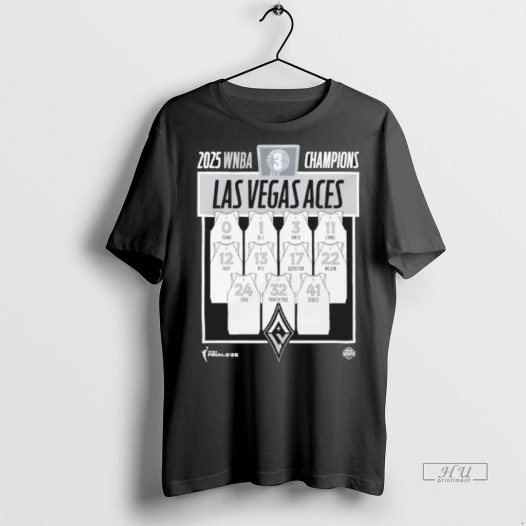 Officials Las Vegas Aces 2025 Wnba Finals Champions Jersey Roster Tee Shirt Sweater