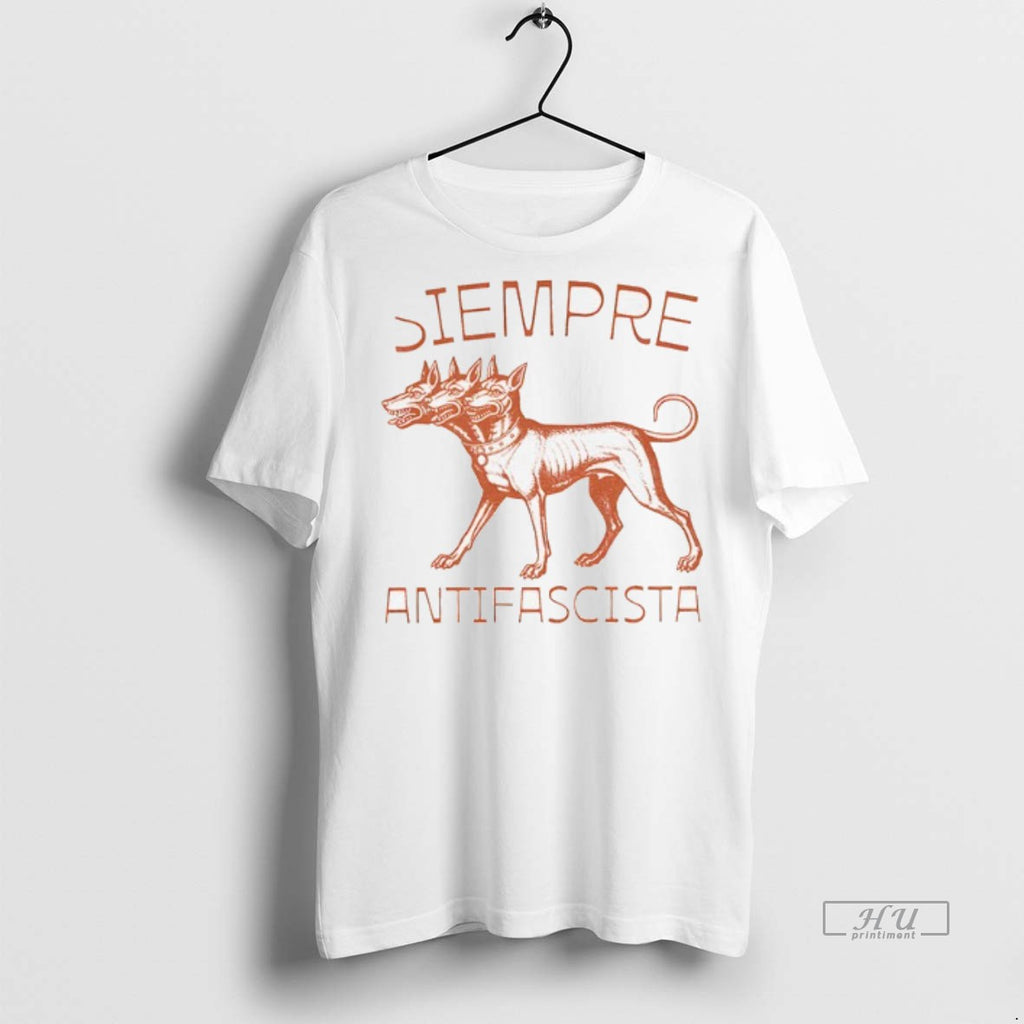 Officials Linocut 3 Headed Dog Siempre Antifascista Anti Fascism Tee Shirt Sweater