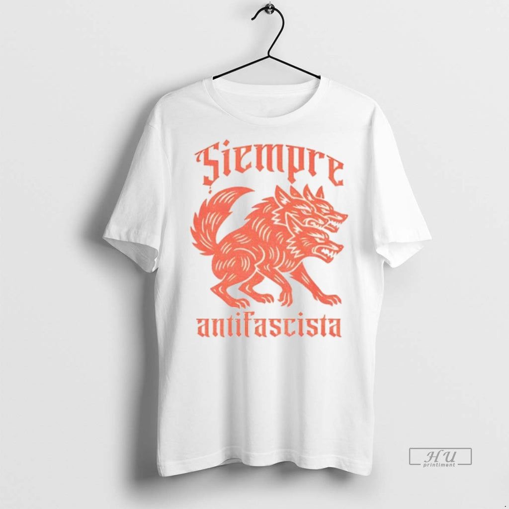 Officials Linocut 3 Headed Dog Siempre Antifascista Tee Shirt Sweater