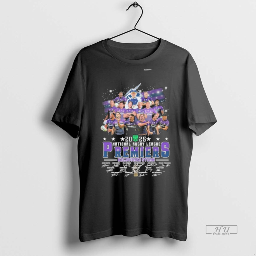 Officials Melbourne Storm 2025 Nrl Premiers Signatures Tee Shirt Sweater
