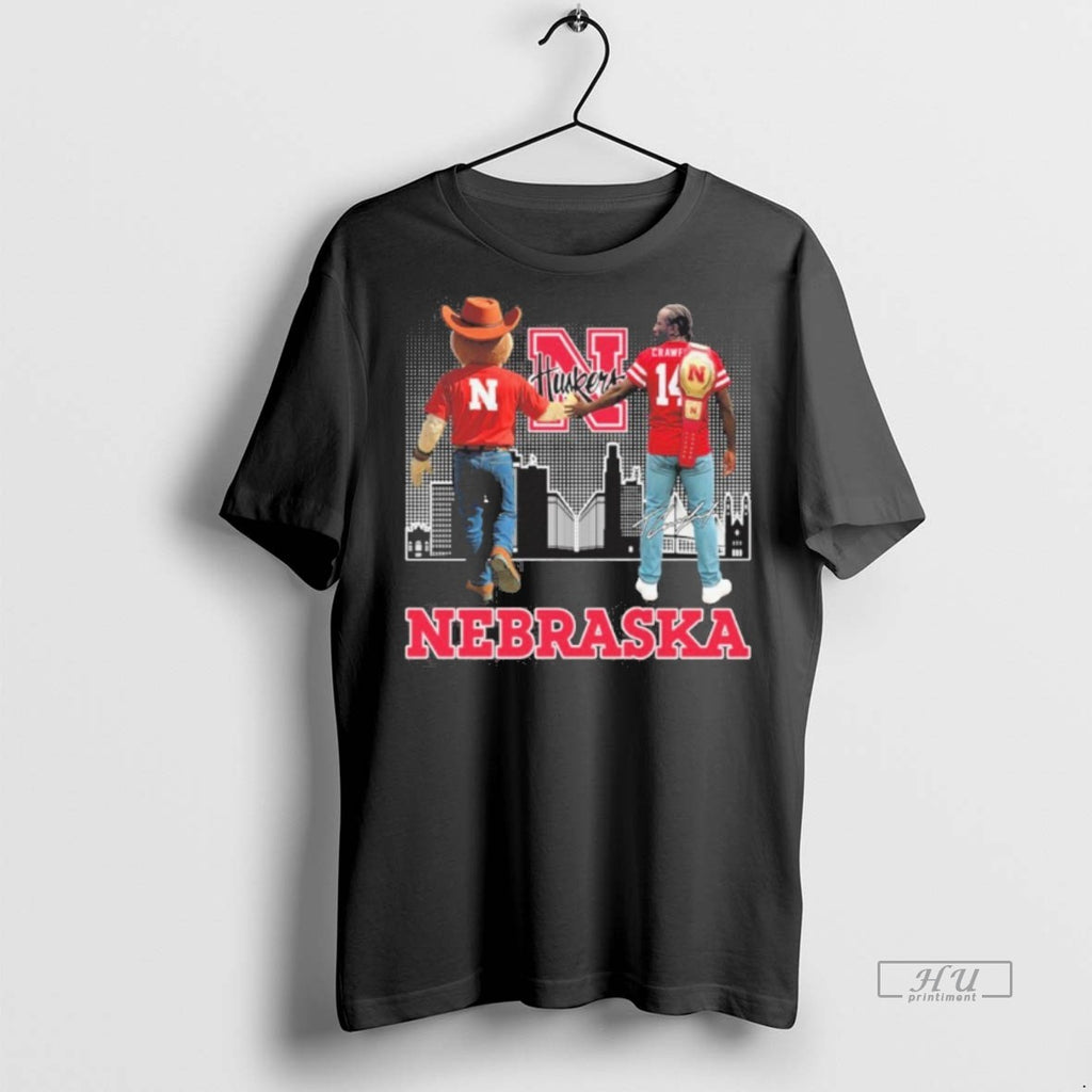 Officials Nebraska Cornhuskers Herbie Husker And Bud Crawford Tee Shirt Sweater