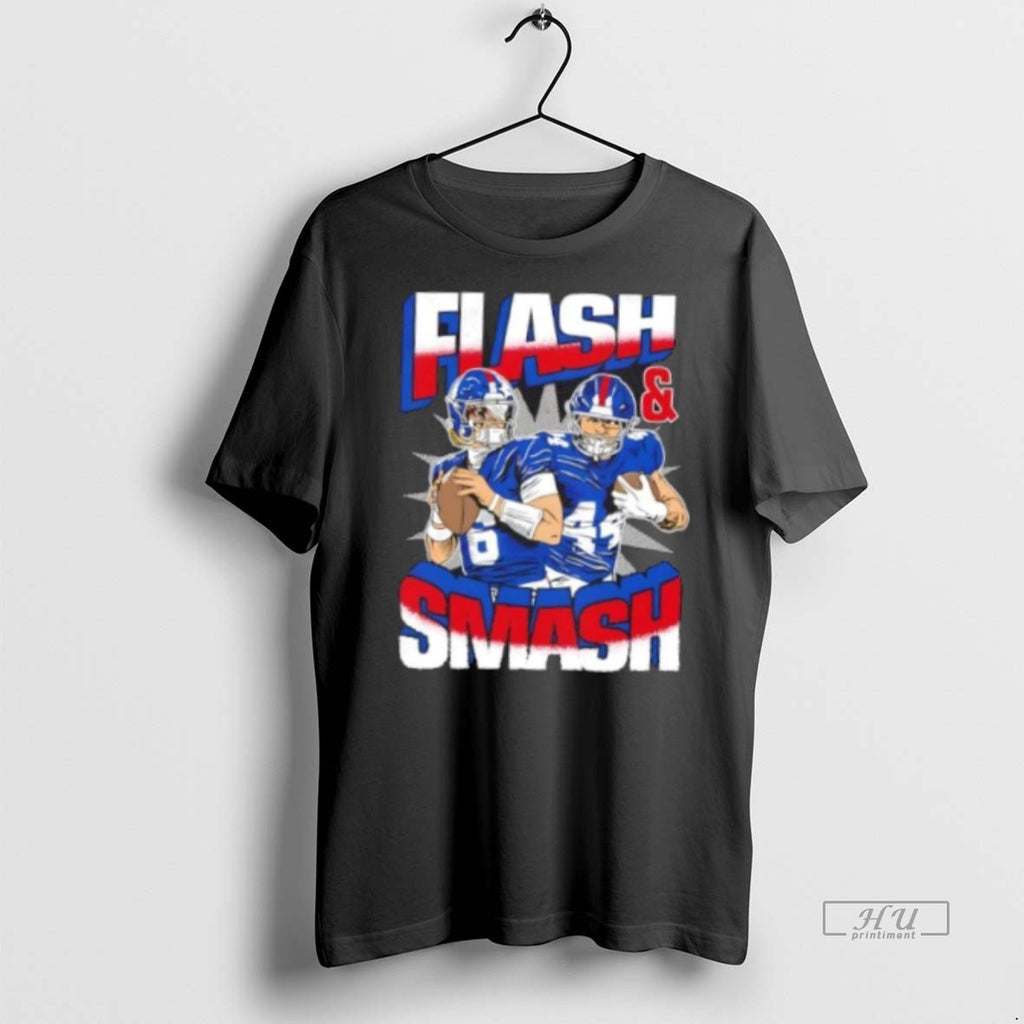 Officials New York Giants Jaxson Dart X Cam Skattebo Flash And Smash Tee Shirt Sweater