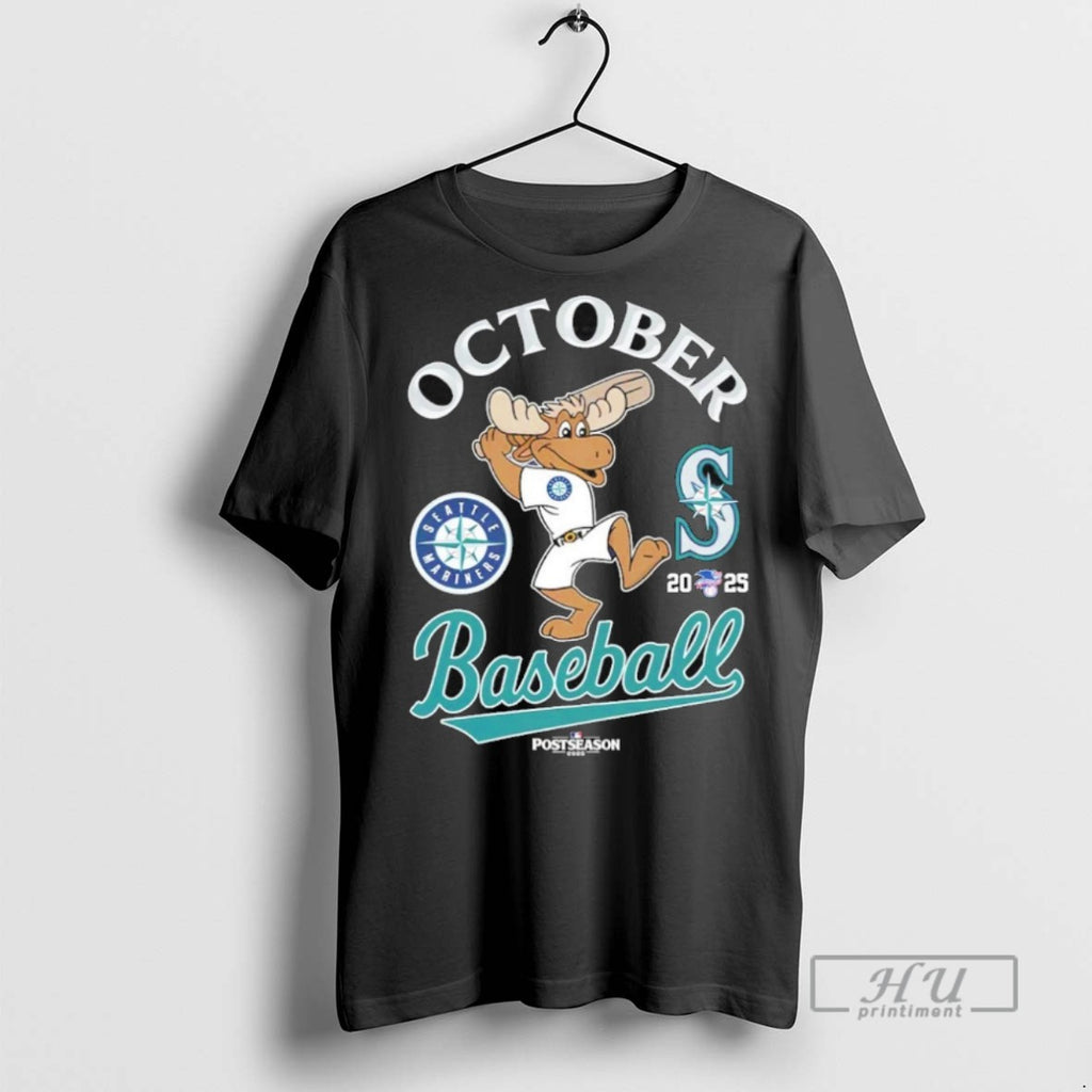 Officials Seattle Mariners October Baseball 2025 Mlb Postseason Mascot Swing Logo T Shirt