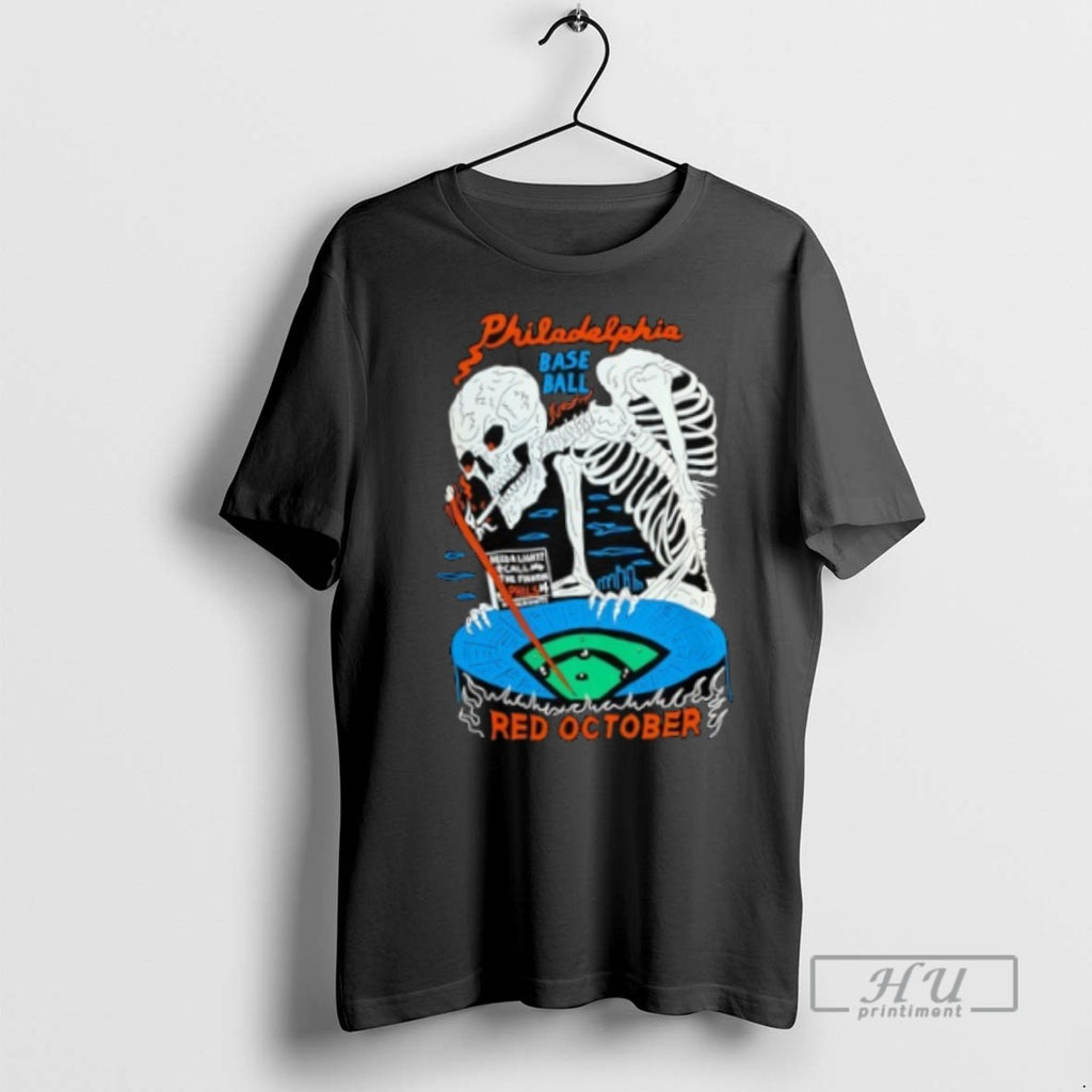 Officials Skeleton Philadelphia Phillies Baseball Red October Halloween T Shirt