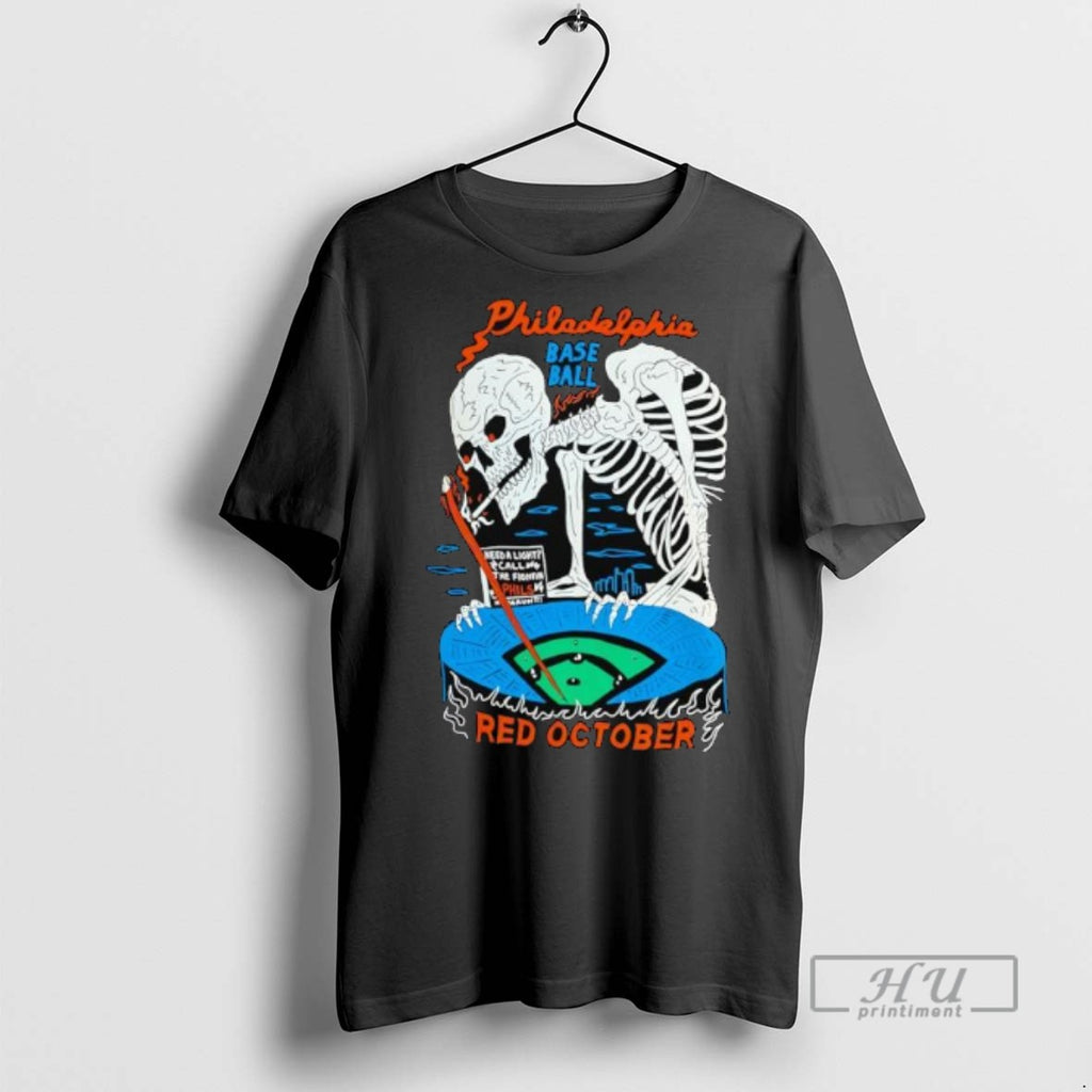 Officials Skeleton Philadelphia Phillies Baseball Red October Halloween Tee Shirt