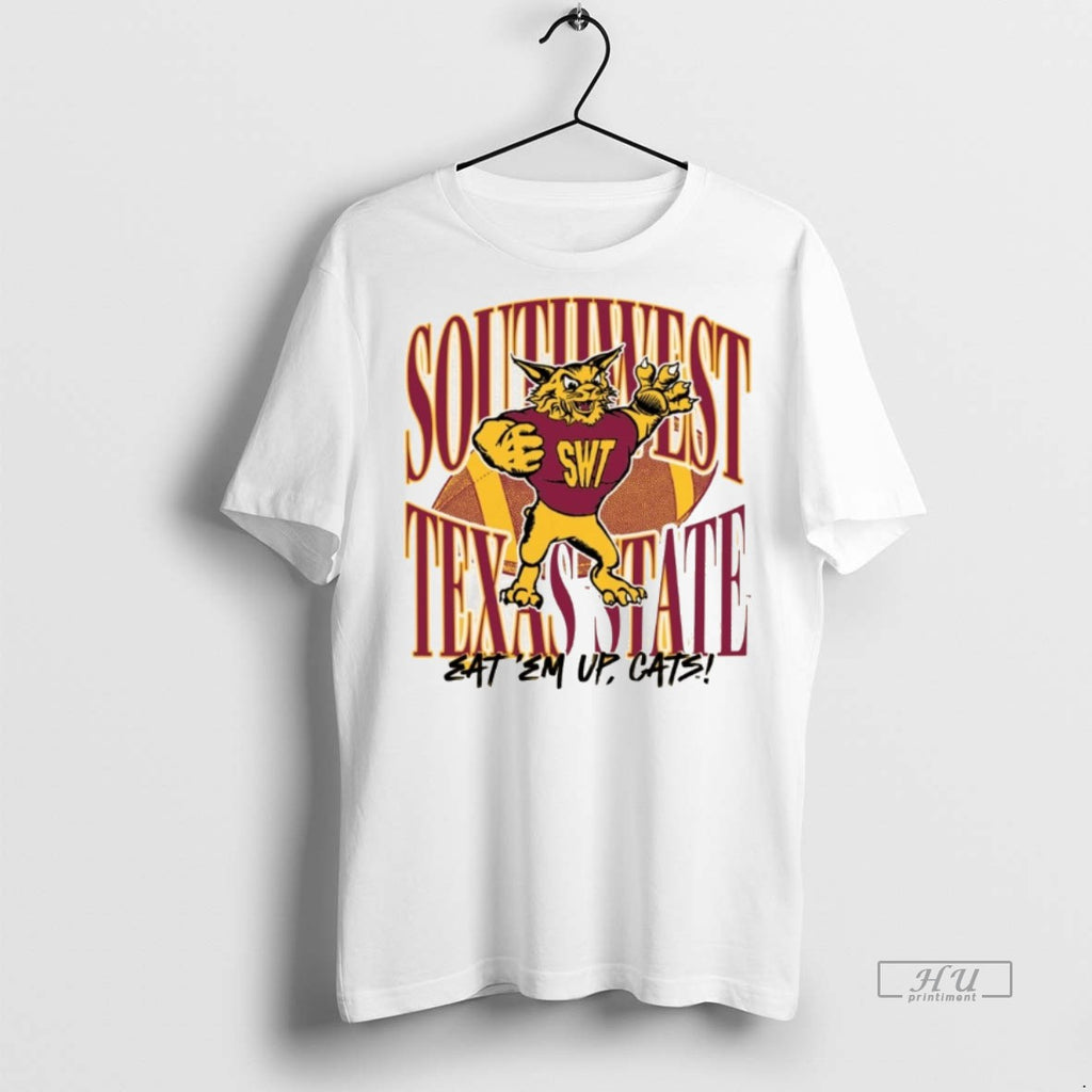 Officials Southwest Texas State Eat Em Up Cats 1990s Mascot Fanart Tee Shirt Sweater