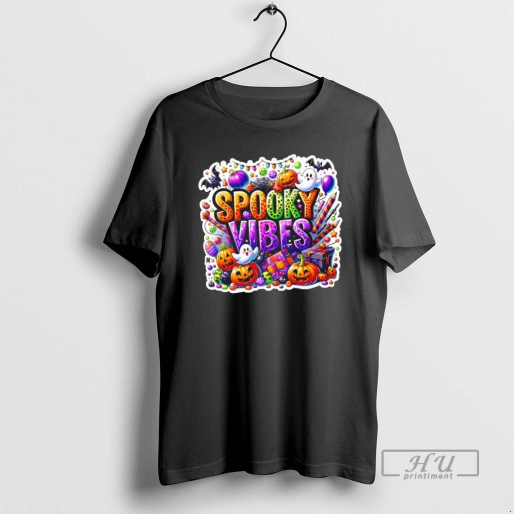 Officials Spooky Vibes Colorful Halloween Ghost T Shirt