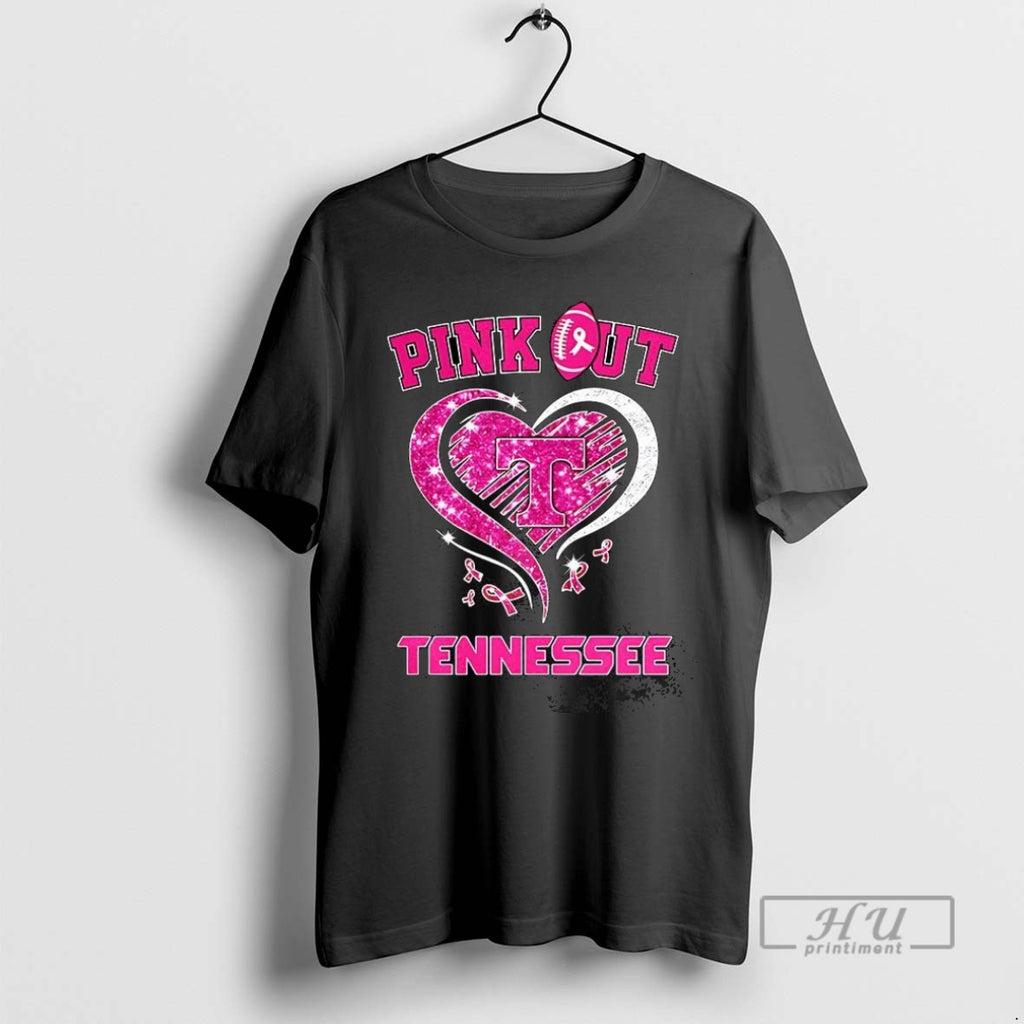 Officials Tennessee Volunteers Football Pink Out Diamond Heart Pink Ribbon T Shirt
