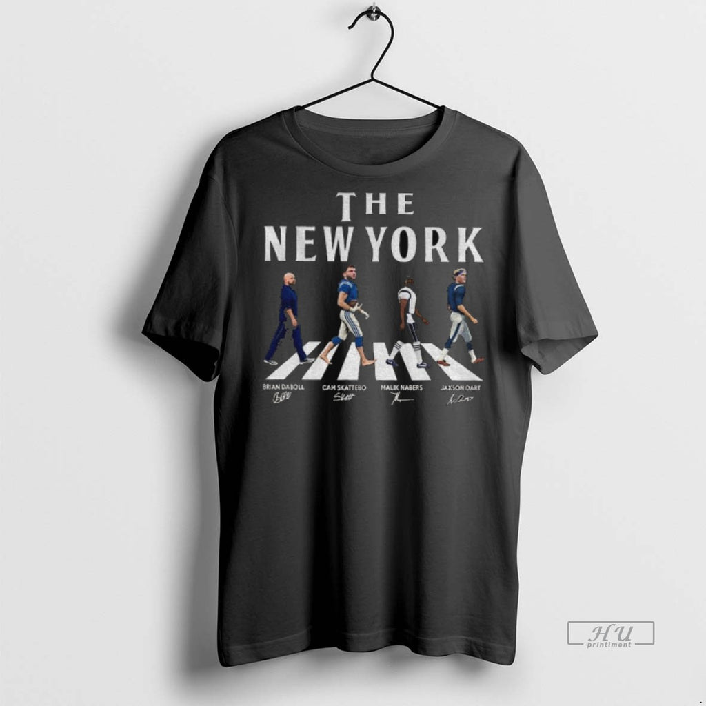 Officials The New York Walking Road Signatures Football Jaxson Dart Malik Nabers Cam Skattebo Tee