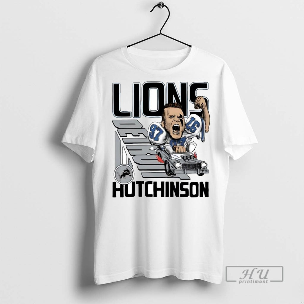 Officials Trending Aidan Hutchinson Racer Caricature Detroit Lions Graphic Tee Shirt Sweatshirt Hoodies