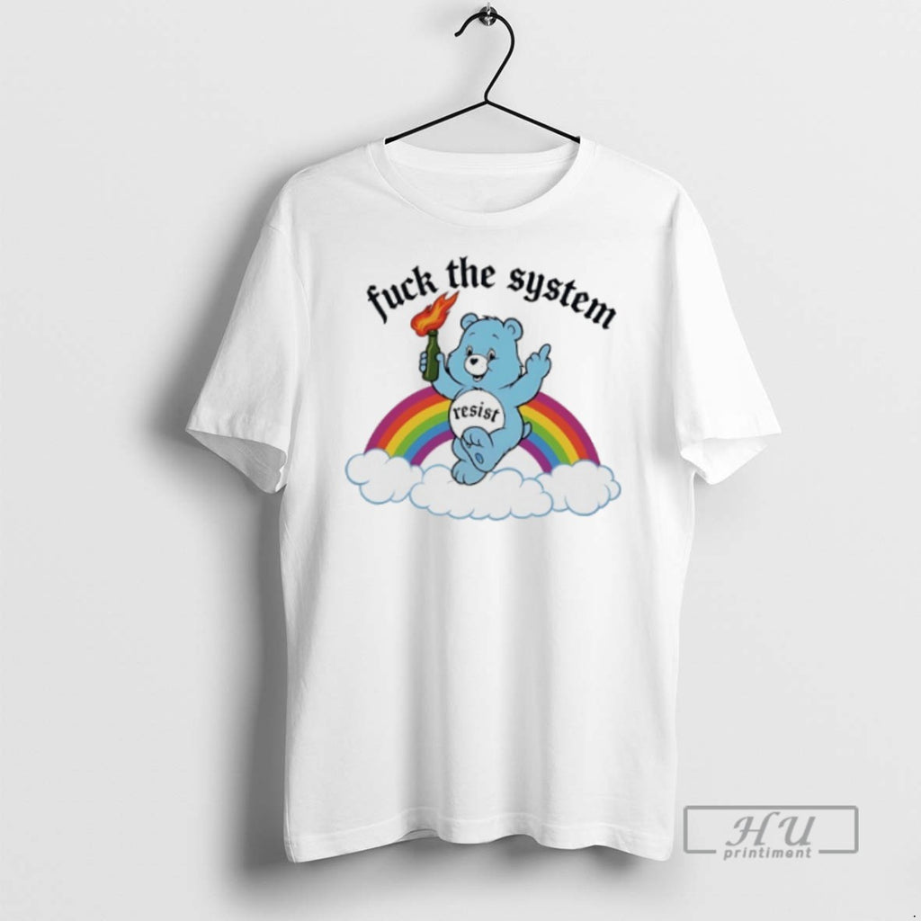 Officials Trending Bear Fuck The System Resist Rainbow T Shirt