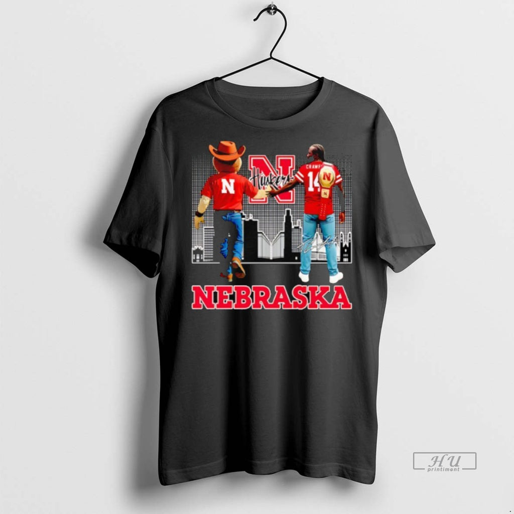 Officials Trending Herbie Husker And Crawford Nebraska Cornhuskers City Skyline Signature Tee Shirt Sweater