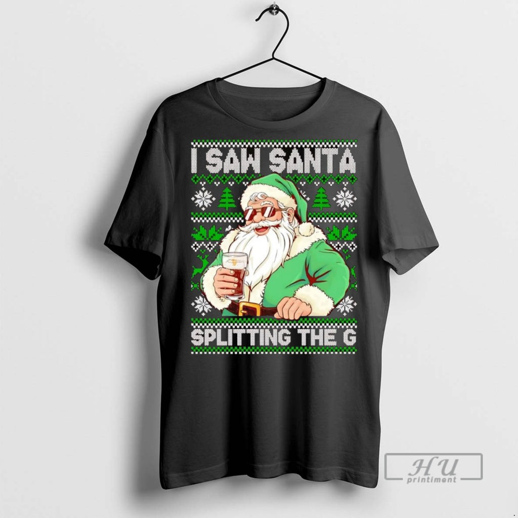 Officials Trending I Saw Santa Splitting The G Guinness Beer Christmas Graphic Tee Shirt