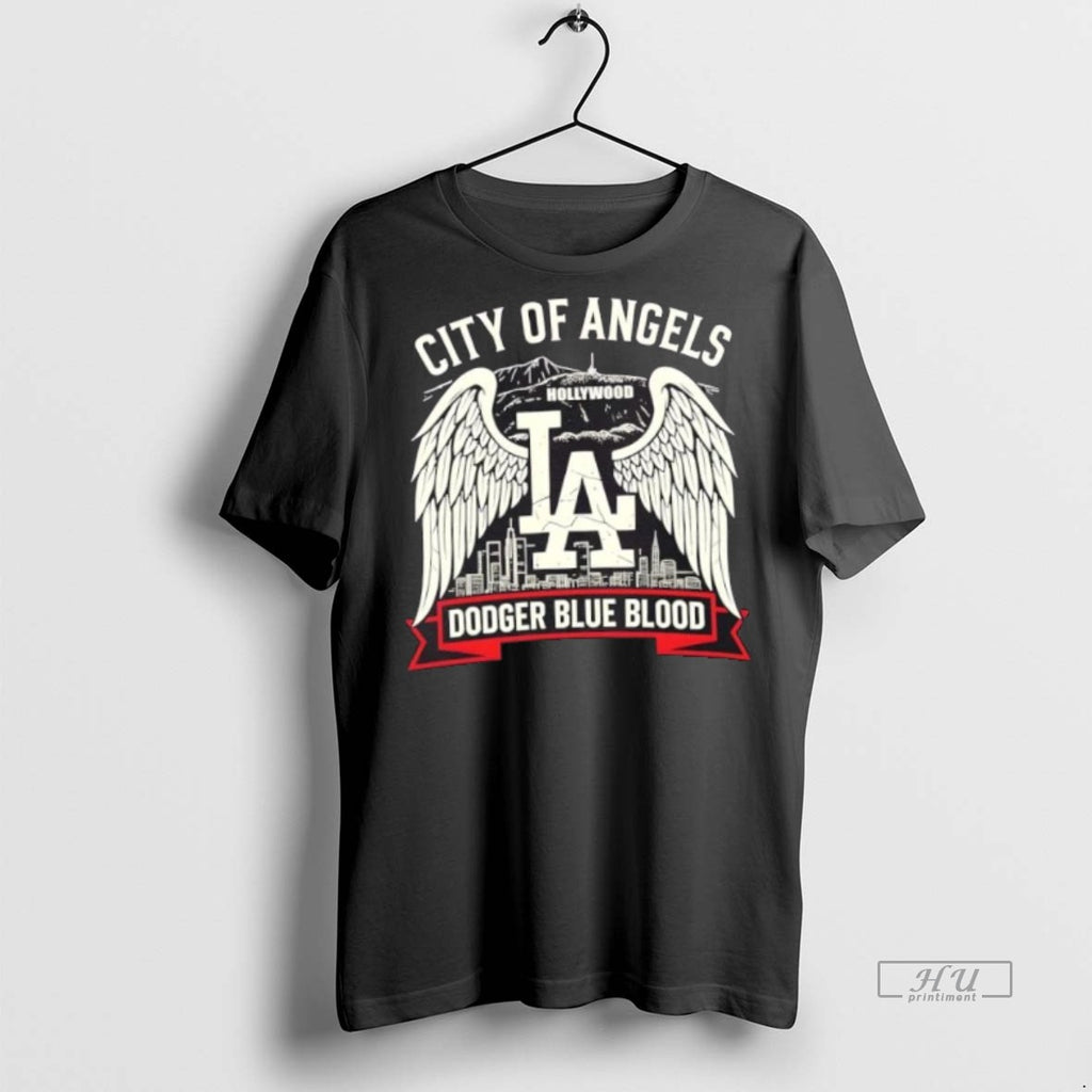 Officials Trending Los Angeles Dodgers City Of Angels Dodger Blue Blood Skyline Tee Shirt Sweater