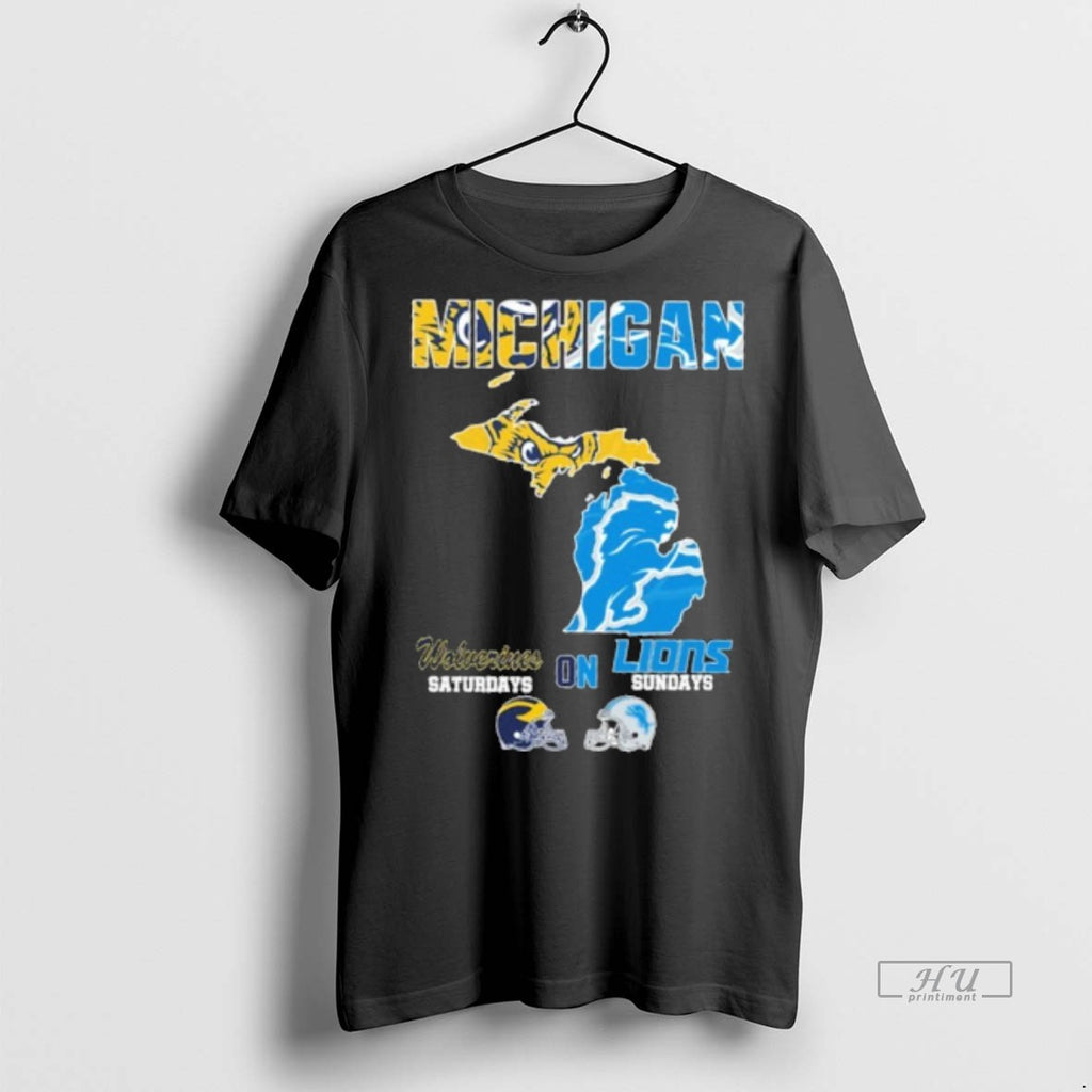 Officials Trending Michigan Wolverines Saturdays On Lions Sundays Map T Shirt Sweater
