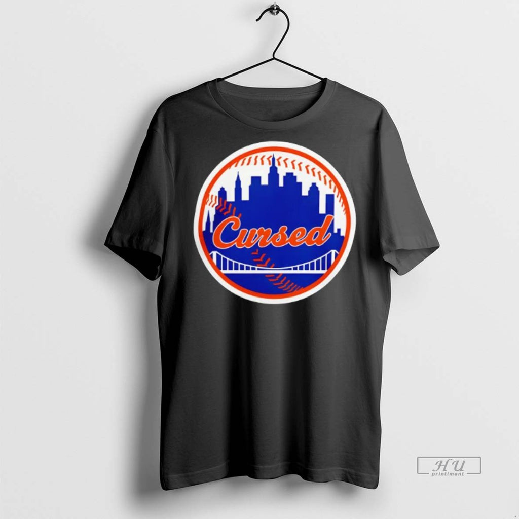 Officials Trending New York Mets Cursed Logo Skyline Baseball Tee Shirt Sweater