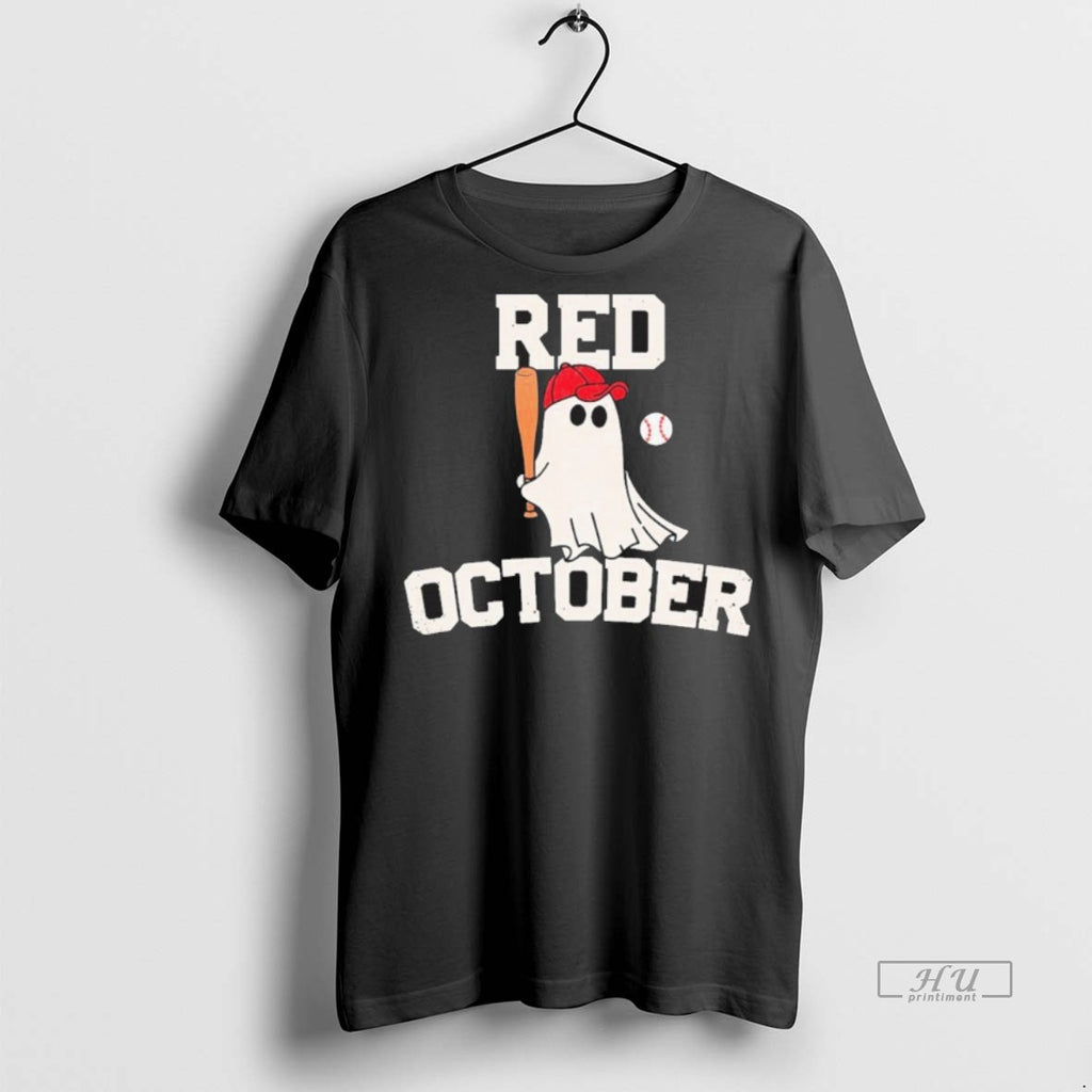 Officials Trending Red October Halloween Ghost Playing Baseball T Shirt Sweater